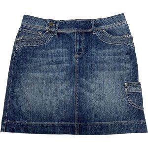 Noir 4 Denim Jean Skirt Knee Length Dark Wash Rhinestone Stretch